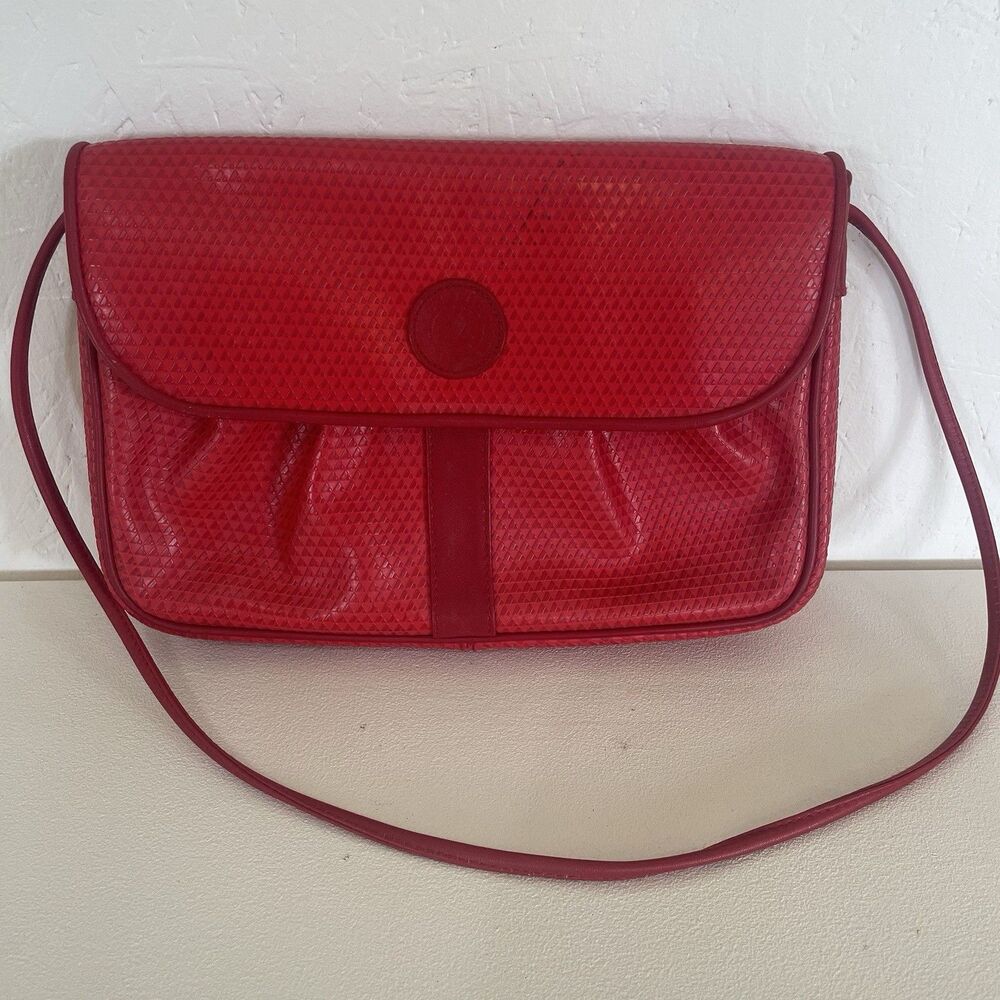 VTG Red Leather Liz Claiborne 1980’s Signature Crossbody Shoulder Flap Purse